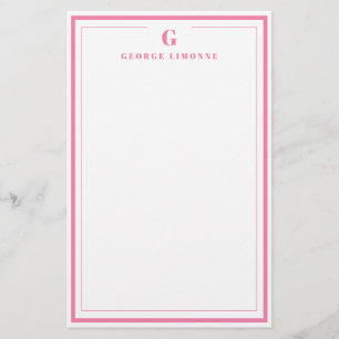 Custom Monogram Pink Border Stationery 