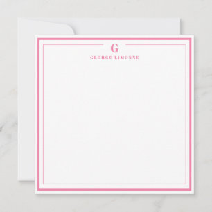Custom Monogram Pink Border Stationery  Card