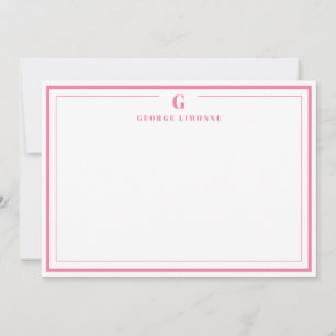 Custom Monogram Pink Border Stationery  Card
