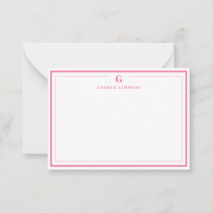 Custom Monogram Pink Border Stationery  Card
