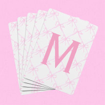 Custom Monogram Pink Bow, Coquette Playing Cards, 
