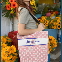Custom Monogram Pink Checkerboard Floral Pattern