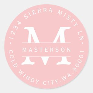 Custom Monogram Pink Circular Return Address Label