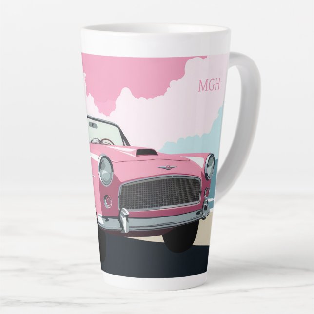 Custom Monogram Pink Classic Car Latte Mug (Right Angle)