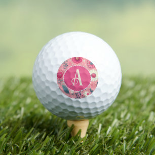 Custom Monogram Pink Enchanted Blooms Golf Balls