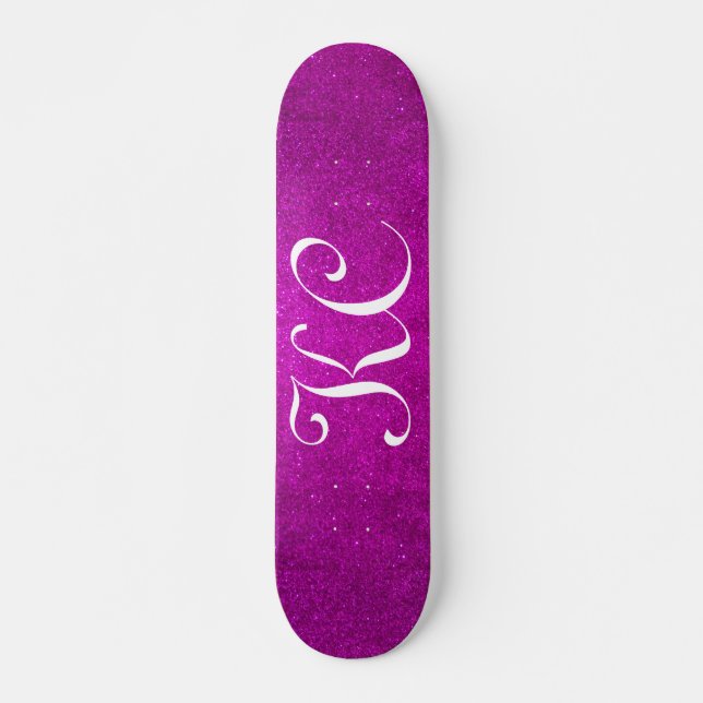 Custom monogram pink glitter skateboard deck (Front)