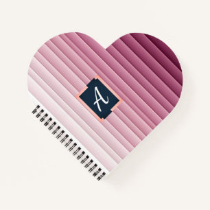 Custom Monogram Pink Gradient Vertical Heart Notebook