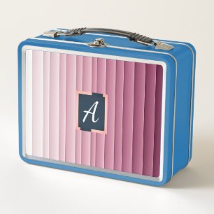 Custom Monogram Pink Gradient Vertical Metal Lunch Box