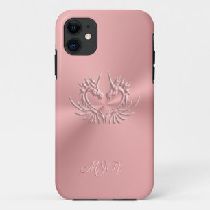Custom Monogram, Pink, Scaly Dragon Heart iPhone 11 Case
