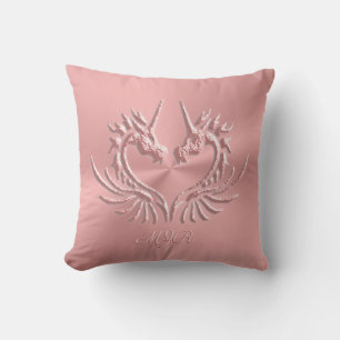 Custom Monogram, Pink Scaly Dragon Heart Cushion