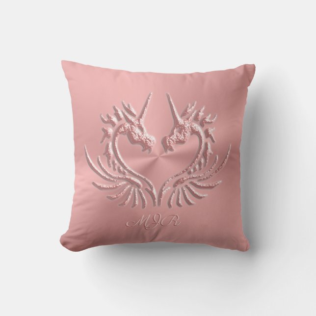 Custom Monogram, Pink Scaly Dragon Heart Cushion (Front)