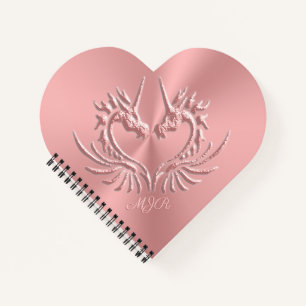 Custom Monogram, Pink, Scaly Dragon Heart Notebook