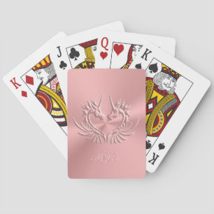 Custom Monogram, Pink Scaly Dragon Heart Playing Cards