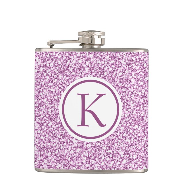 Custom Monogram Pink Sparkle Flask (Front)