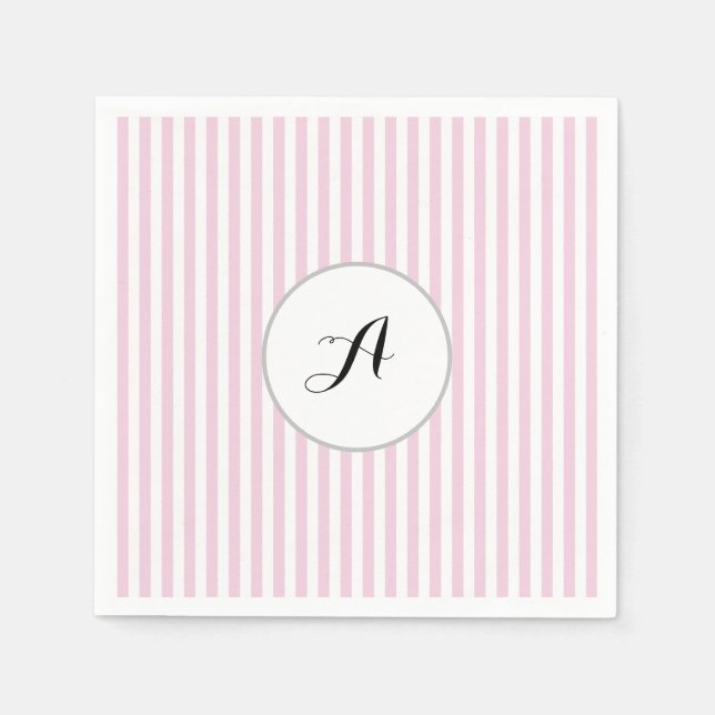 Custom Monogram Pink Stripe Parisan Napkin (Front)