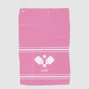 Custom Monogram Pink White Pickleball Sweat Towel