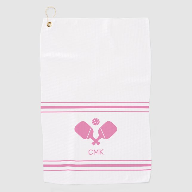Custom Monogram Pink White Pickleball Sweat Towel (Front)
