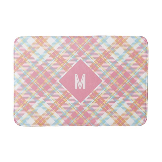 Custom Monogram Plaid / Tartan Pattern Bath Mat (Front)
