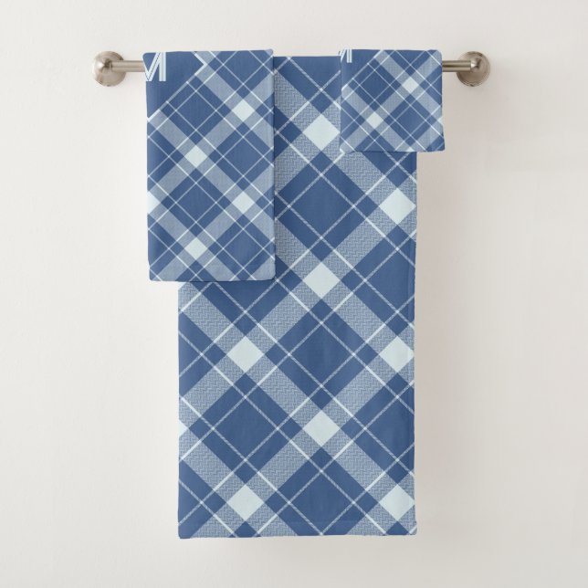 Custom Monogram Plaid / Tartan Pattern Bath Towel Set (Insitu)