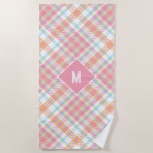 Custom Monogram Plaid / Tartan Pattern Beach Towel
