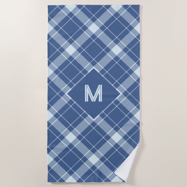 Custom Monogram Plaid / Tartan Pattern Beach Towel (Front)
