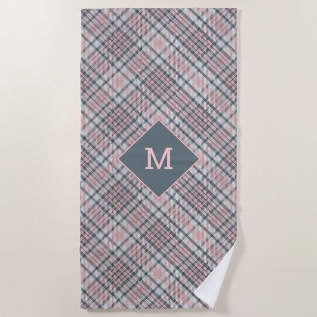 Custom Monogram Plaid / Tartan Pattern Beach Towel (Front)