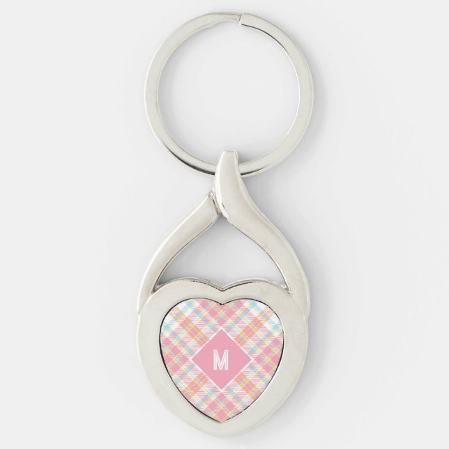 Custom Monogram Plaid / Tartan Pattern Key Ring (Front)