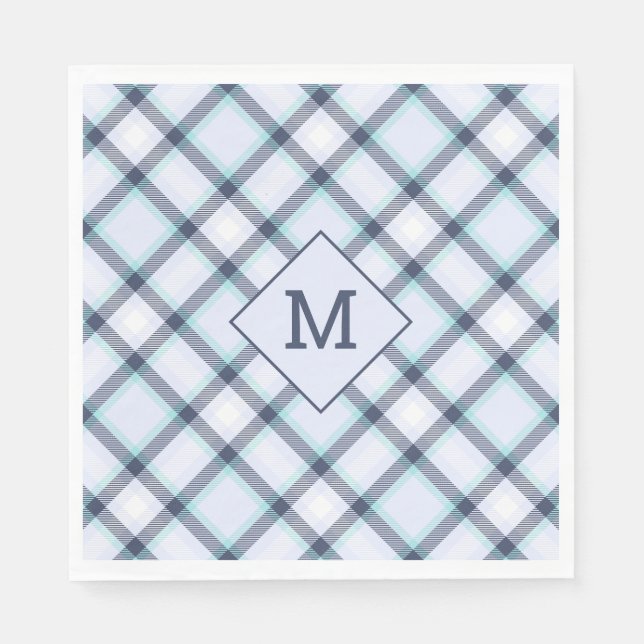 Custom Monogram Plaid / Tartan Pattern Napkin (Front)