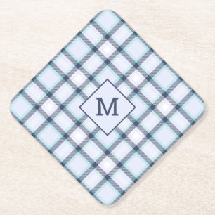 Custom Monogram Plaid / Tartan Pattern Paper Coaster