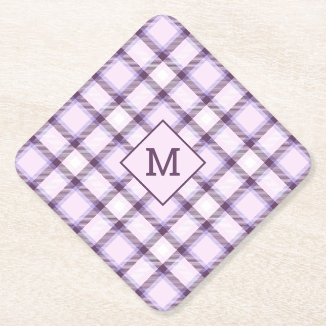 Custom Monogram Plaid / Tartan Pattern Paper Coaster (Front)