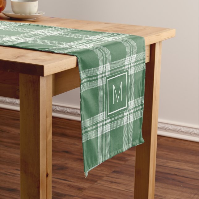 Custom Monogram Plaid / Tartan Pattern Short Table Runner (In Situ)