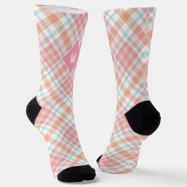 Custom Monogram Plaid / Tartan Pattern Socks (Angled)