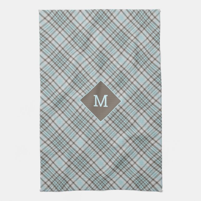 Custom Monogram Plaid / Tartan Pattern Tea Towel (Vertical)