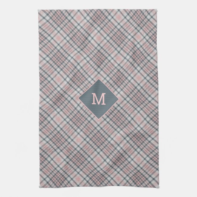 Custom Monogram Plaid / Tartan Pattern Tea Towel (Vertical)