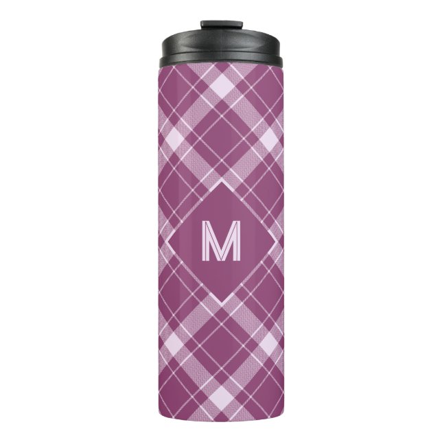 Custom Monogram Plaid / Tartan Pattern Thermal Tumbler (Front)