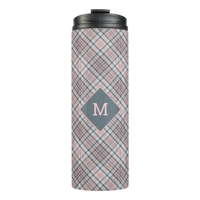 Custom Monogram Plaid / Tartan Pattern Thermal Tumbler (Front)
