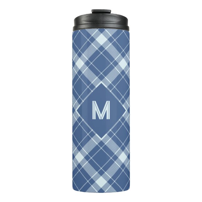 Custom Monogram Plaid / Tartan Pattern Thermal Tumbler (Front)
