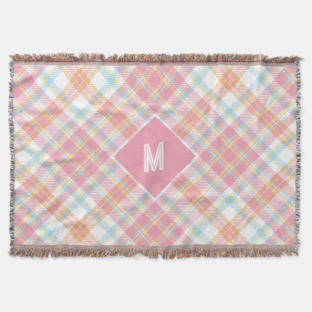 Custom Monogram Plaid / Tartan Pattern Throw Blanket (Front)