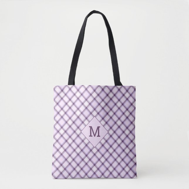 Custom Monogram Plaid / Tartan Pattern Tote Bag (Front)