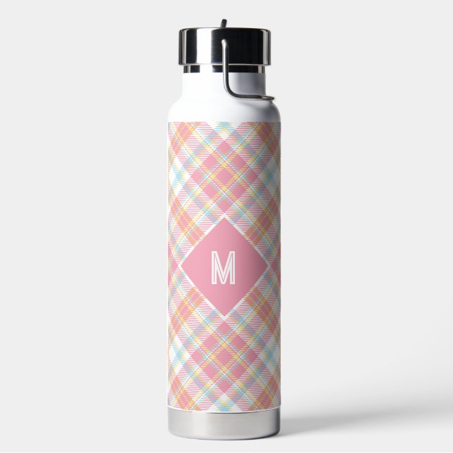 Custom Monogram Plaid / Tartan Pattern Water Bottle (Left)