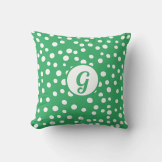Custom Monogram Polka Dot x Green Accent Cushion