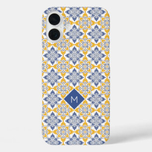 Custom Monogram Portugese Tiles Pattern iPhone 16 Plus Case