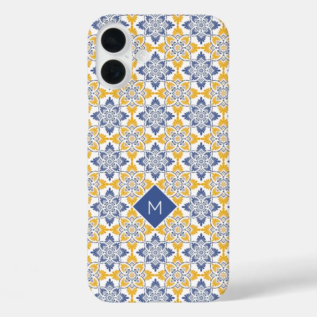 Custom Monogram Portugese Tiles Pattern Case-Mate iPhone Case (Back)