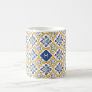 Custom Monogram Portugese Tiles Pattern Coffee Mug