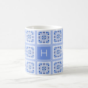 Custom Monogram Portugese Tiles Pattern Coffee Mug