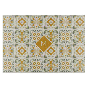 Custom Monogram Portugese Tiles Pattern Cutting Board