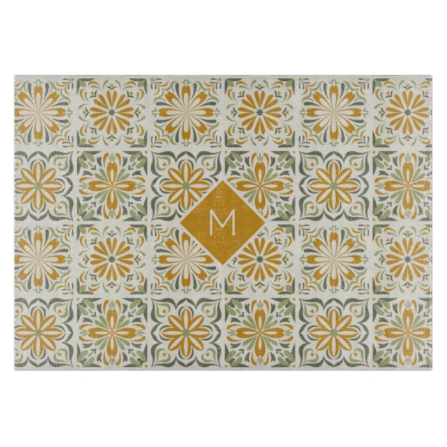 Custom Monogram Portugese Tiles Pattern Cutting Board (Front)