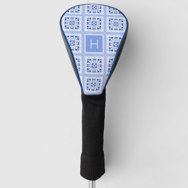 Custom Monogram Portugese Tiles Pattern Golf Head Cover (Front)