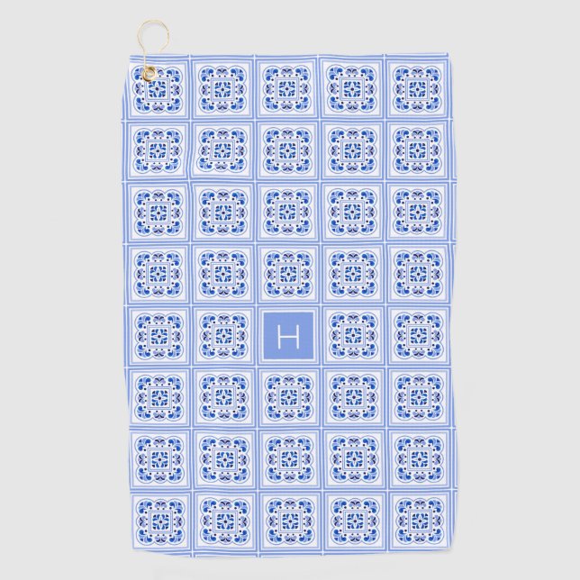 Custom Monogram Portugese Tiles Pattern Golf Towel (Front)
