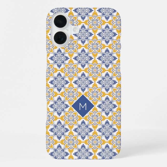 Custom Monogram Portugese Tiles Pattern iPhone Case (Back)